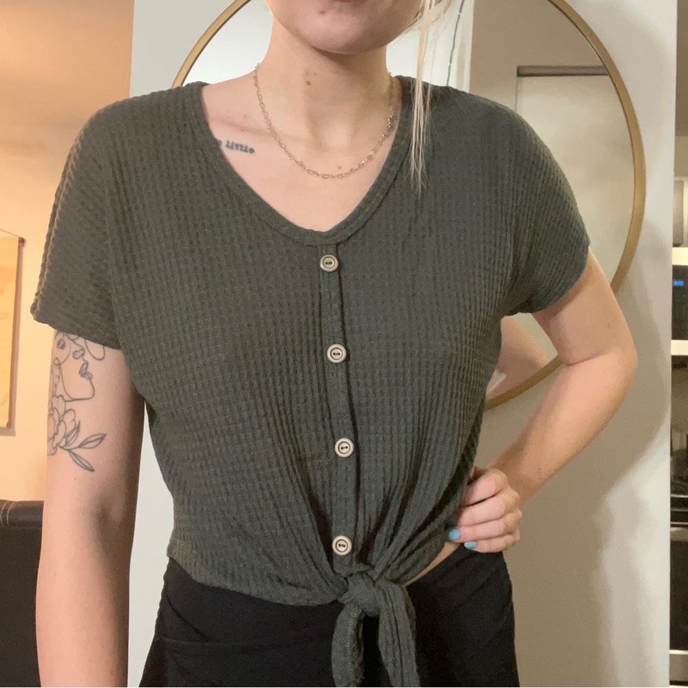 Sage Green Textured Button Tee